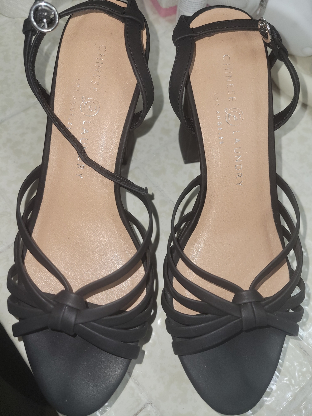Chinese Laundry Black Strappy Block Heel Sandals